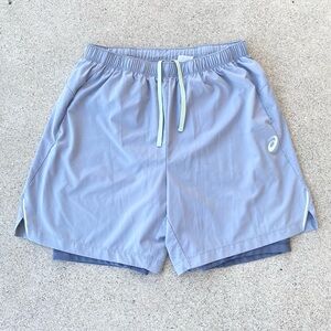 Mens Asics 2 in 1 Layered Training Athletic Shorts 7" Size Large Grey - Pockets